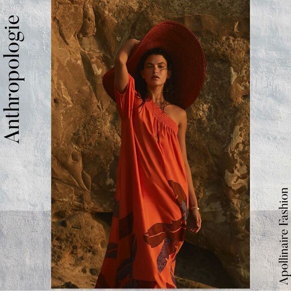 ANTHROPOLOGIE MAEVE ONE SHOULDER EMBROIDERED MAXI DRESS ORANGE SIZE 3X - Picture 5 of 9